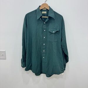 Vintage L.L. Bean Shirt Men 17.5-35  Plaid Single Needle Button Down Green